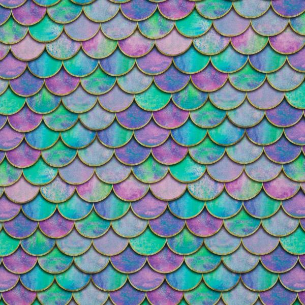 Baumwolljersey Melody Mermaid groß, bunt/türkis/aqua/pink by Swafing